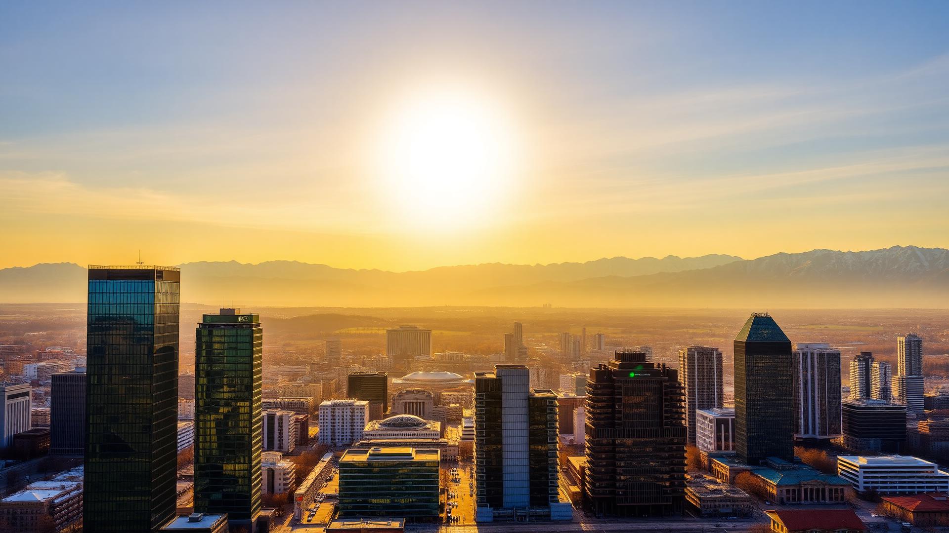 Almaty skyline with Tian Shan mountains